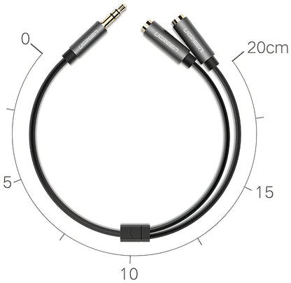 Audio Splitter Adapter 3.5mm - 2 x 3.5mm UGREEN AV123 2in1, 0.2m, Grau