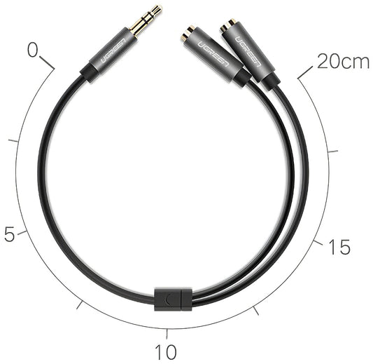 Audio Splitter Adapter 3.5mm - 2 x 3.5mm UGREEN AV123 2in1, 0.2m, Grau