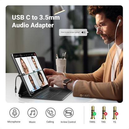 Audioadapter USB-C - 3,5mm UGREEN AV161, Schwarz