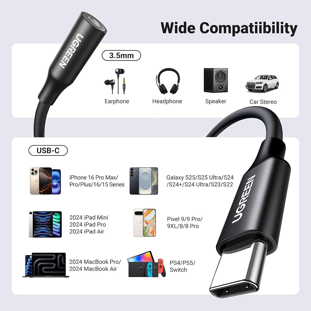 Audioadapter USB-C - 3,5mm UGREEN AV161, Schwarz