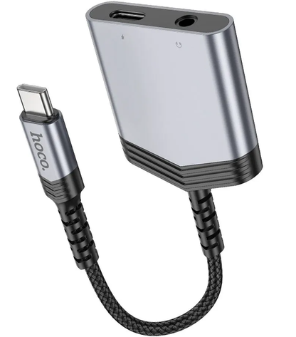 Audioadapter USB-C - USB-C / 3,5mm HOCO LS39, Schwarz