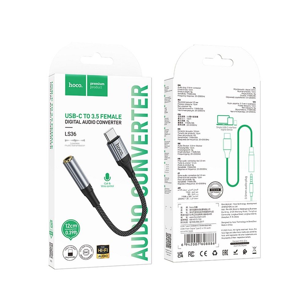 Audioadapter USB-C - 3.5mm HOCO LS36, Grau