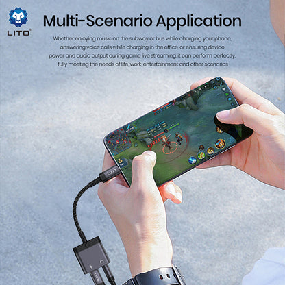 USB-C to USB-C / 3.5mm Lito LA04T Audio Adapter, Black