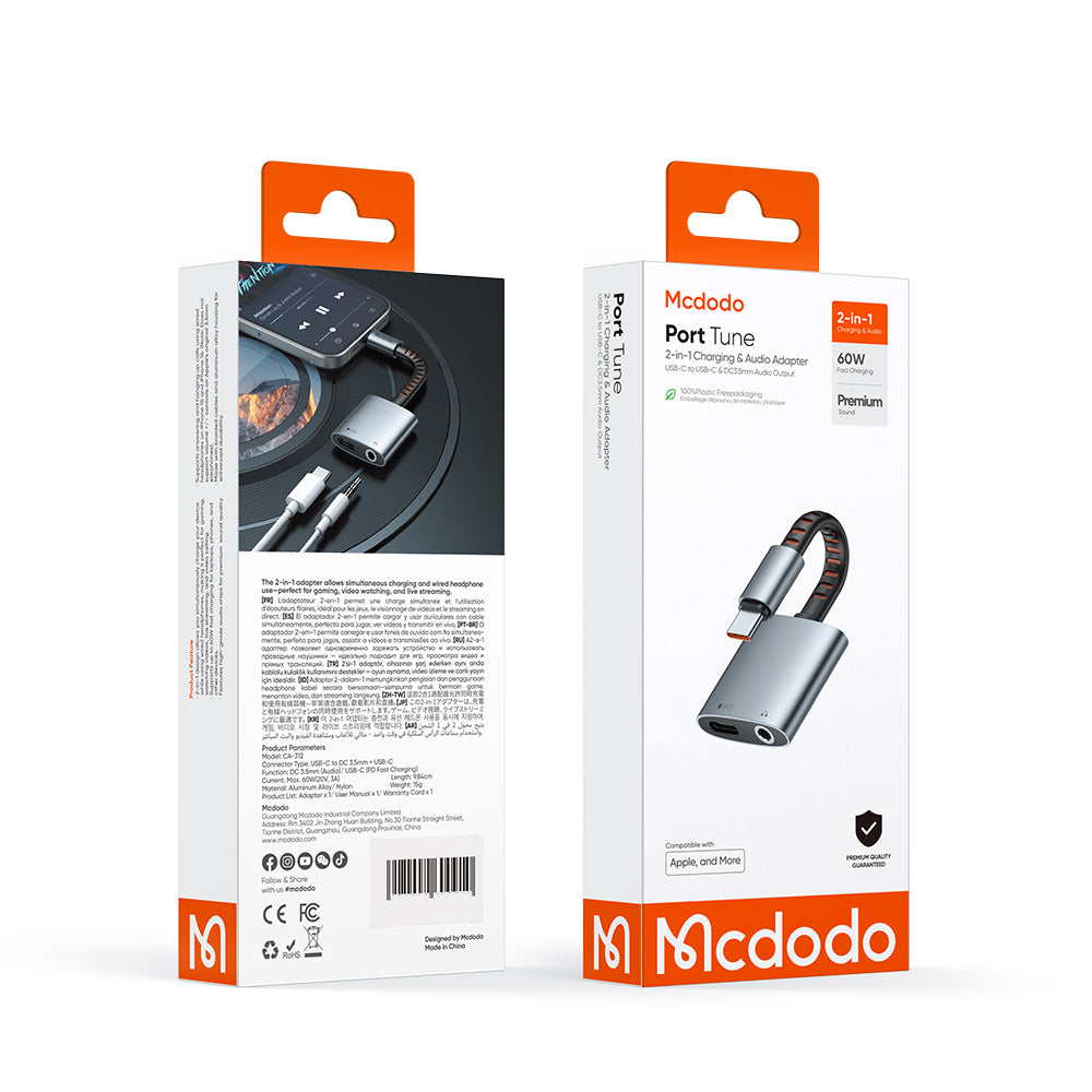 USB-C Audio Adapter - USB-C / 3.5mm McDodo CA-3120, Gray