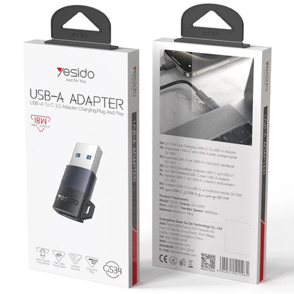USB-C - USB-A Daten- und Ladeadapter Yesido GS34, Grau