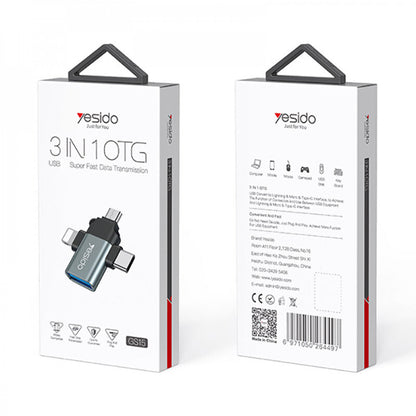 OTG-Adapter Lightning / microUSB / USB-C - USB-A Yesido GS15, Schwarz