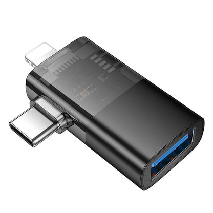 OTG Lightning / USB-C to USB-A Adapter HOCO UA36E, Black