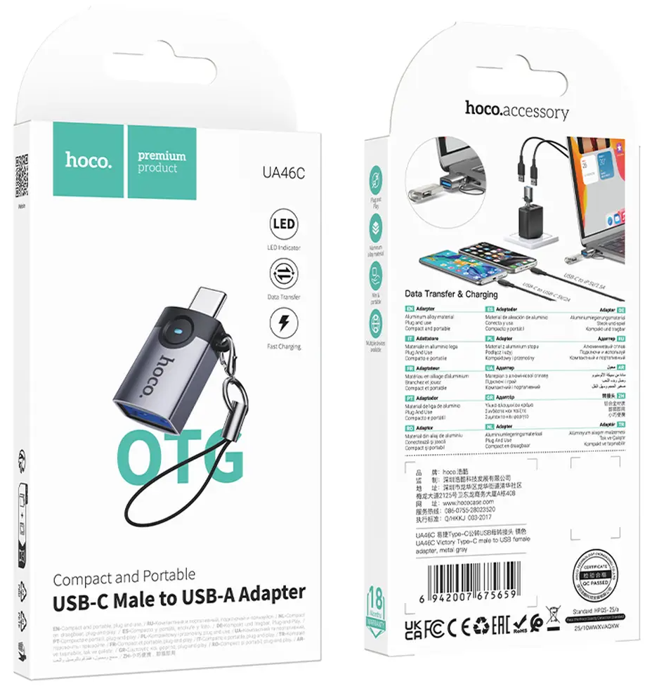 OTG-Adapter USB-C - USB-A HOCO UA46C, Grau