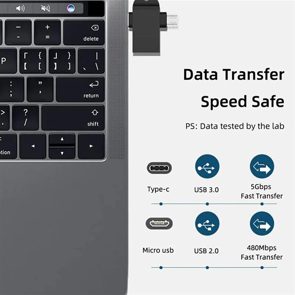 OTG-Adapter microUSB / USB-C - USB-A Techsuit A15 AluCoreX, Schwarz