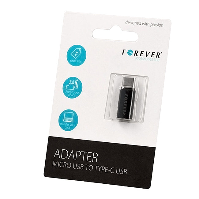Daten- und Ladeadapter microUSB - USB-C Forever, Schwarz