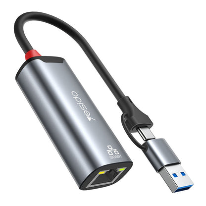 Netzwerkkarte Yesido HB26, RJ45, USB / USB-C, Grau