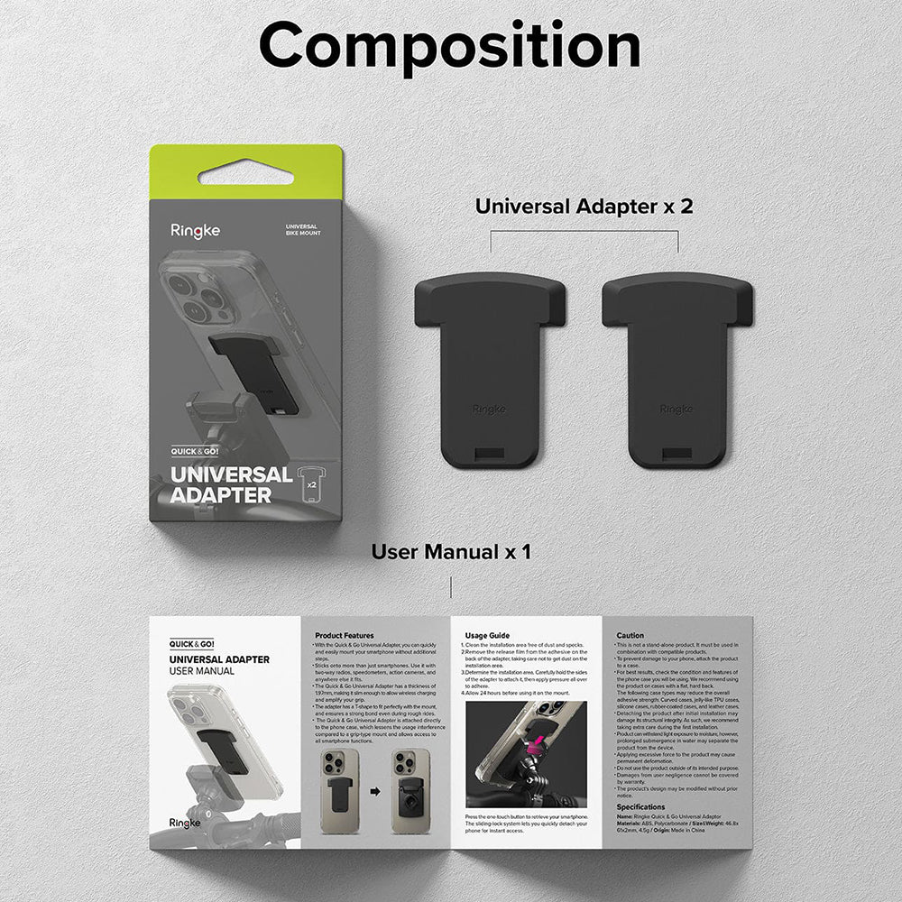 Telefonadapter Ringke Quick & Go für Fahrradhalterung, Set 2 Stück, Schwarz