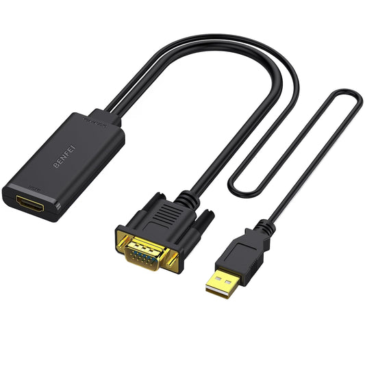 Benfei Videoadapter, VGA / USB-A - HDMI, 1080P, Schwarz