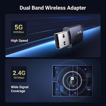 UGREEN CM762 (35264) Wireless-Adapter, Dual Band, Wi-Fi 6, 600Mbps, Schwarz