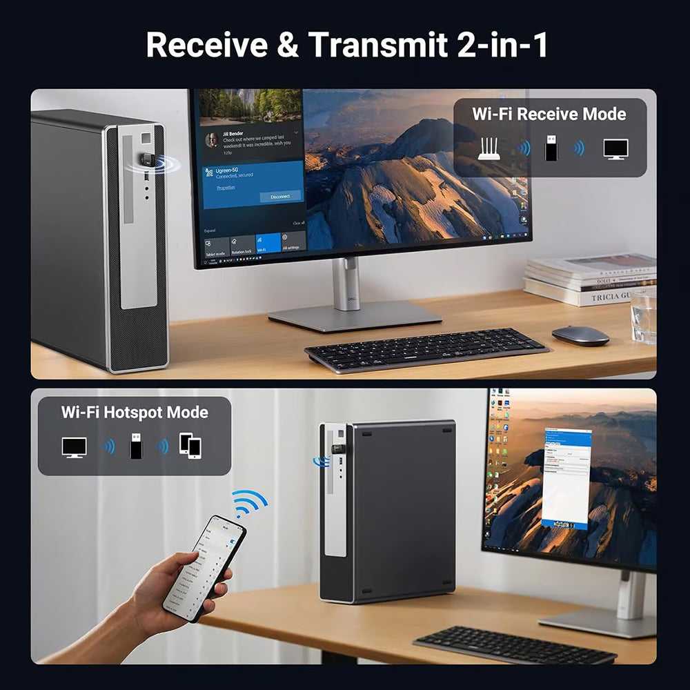 UGREEN CM762 (35264) Wireless-Adapter, Dual Band, Wi-Fi 6, 600Mbps, Schwarz