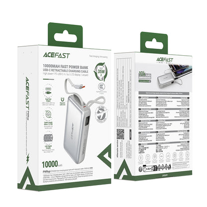 Externer Akku Acefast M32, 10000mAh, 35W, PD, 2 x USB-C, Silber