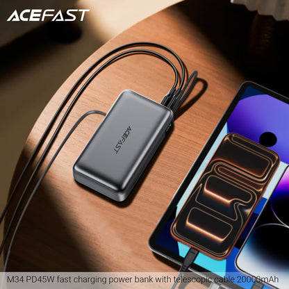 Externer Akku Acefast M34, 20000mAh, 45W, QC + PD, 1 x USB-A - 2 x USB-C, Grau