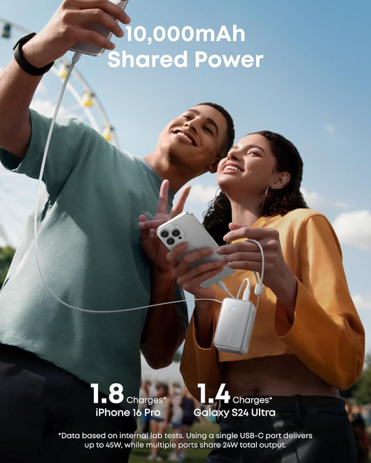 Anker Nano External Battery, 10000mAh, 45W, QC + PD, 1 x USB-A - 1 x USB-C, White A1638H21