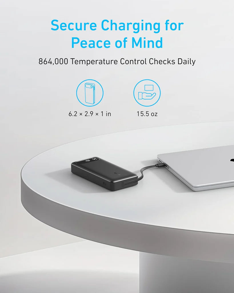 Anker PowerCore External Battery, 20000mAh, 87W, QC + PD, 1 x USB-A - 2 x USB-C, Black A1383H11