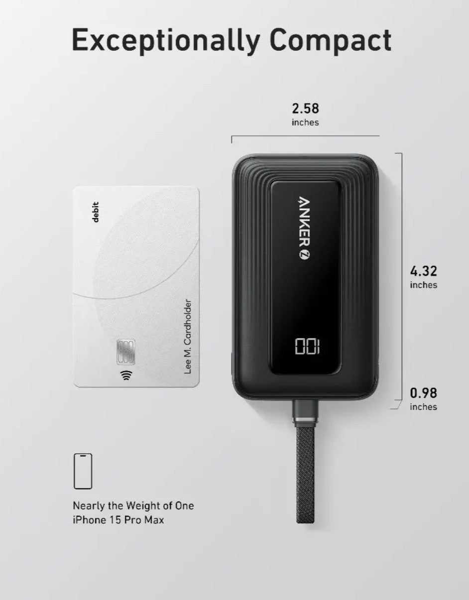 Externer Akku Anker Zolo, 10000mAh, 30W, QC + PD, 1 x USB-A - 2 x USB-C, Schwarz A1688H11
