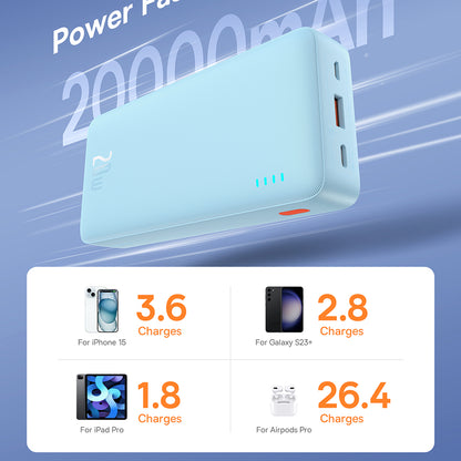 Externer Akku Baseus Airpow, 20000mAh, 20W, QC + PD, 1 x USB-A - 1 x USB-C, Blau P10022804313-00