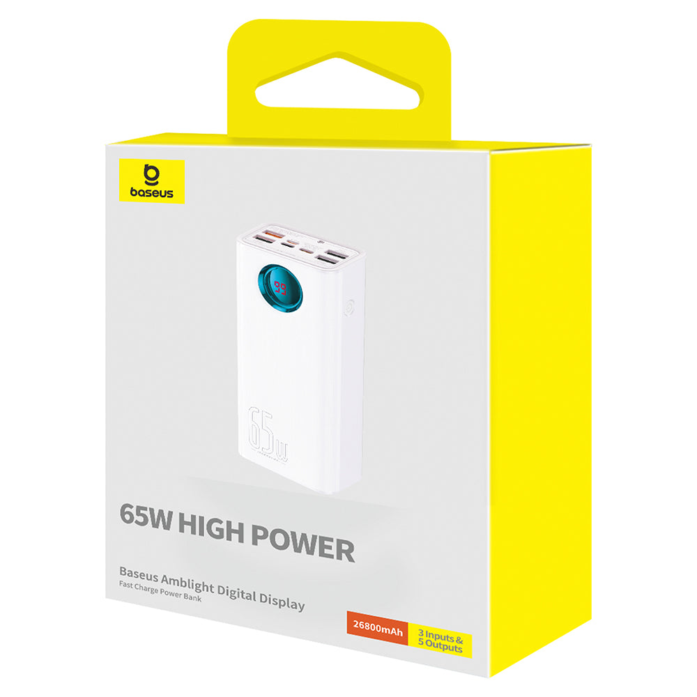 Externer Akku Baseus Amblight Digital Display, 26800mAh, 65W, QC + PD, 1 x USB-C - 4 x USB-A, Weiß P10022402223-00