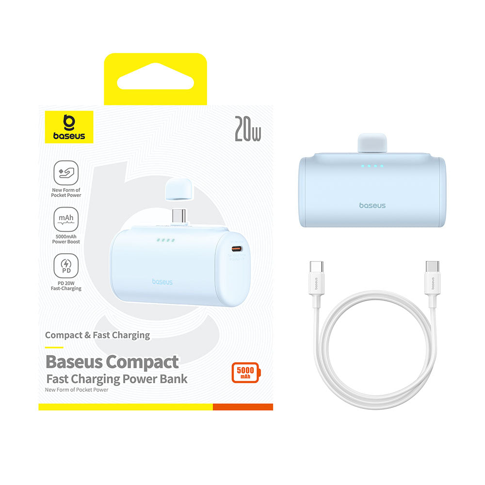 Externer Akku Baseus Compact, 5000mAh, 20W, PD, 2 x USB-C, Blau P10068306313-00