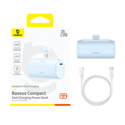 Externer Akku Baseus Compact, 5000mAh, 20W, PD, 2 x USB-C, Blau P10068306313-00