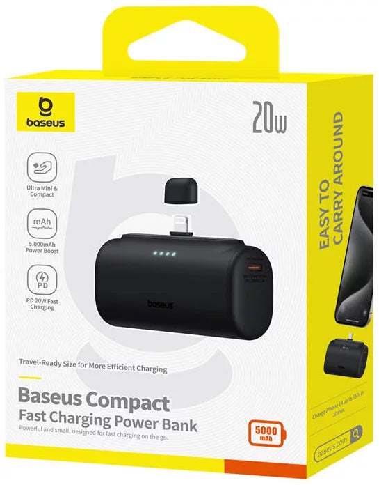 Externer Akku Baseus Compact, 5000mAh, 20W, PD, 1 x Lightning - 1 x USB-C, Schwarz P10068307113-00