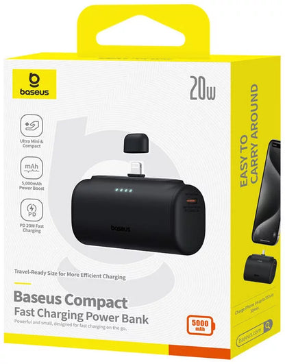 Externer Akku Baseus Compact, 5000mAh, 20W, PD, 1 x Lightning - 1 x USB-C, Schwarz P10068307113-00