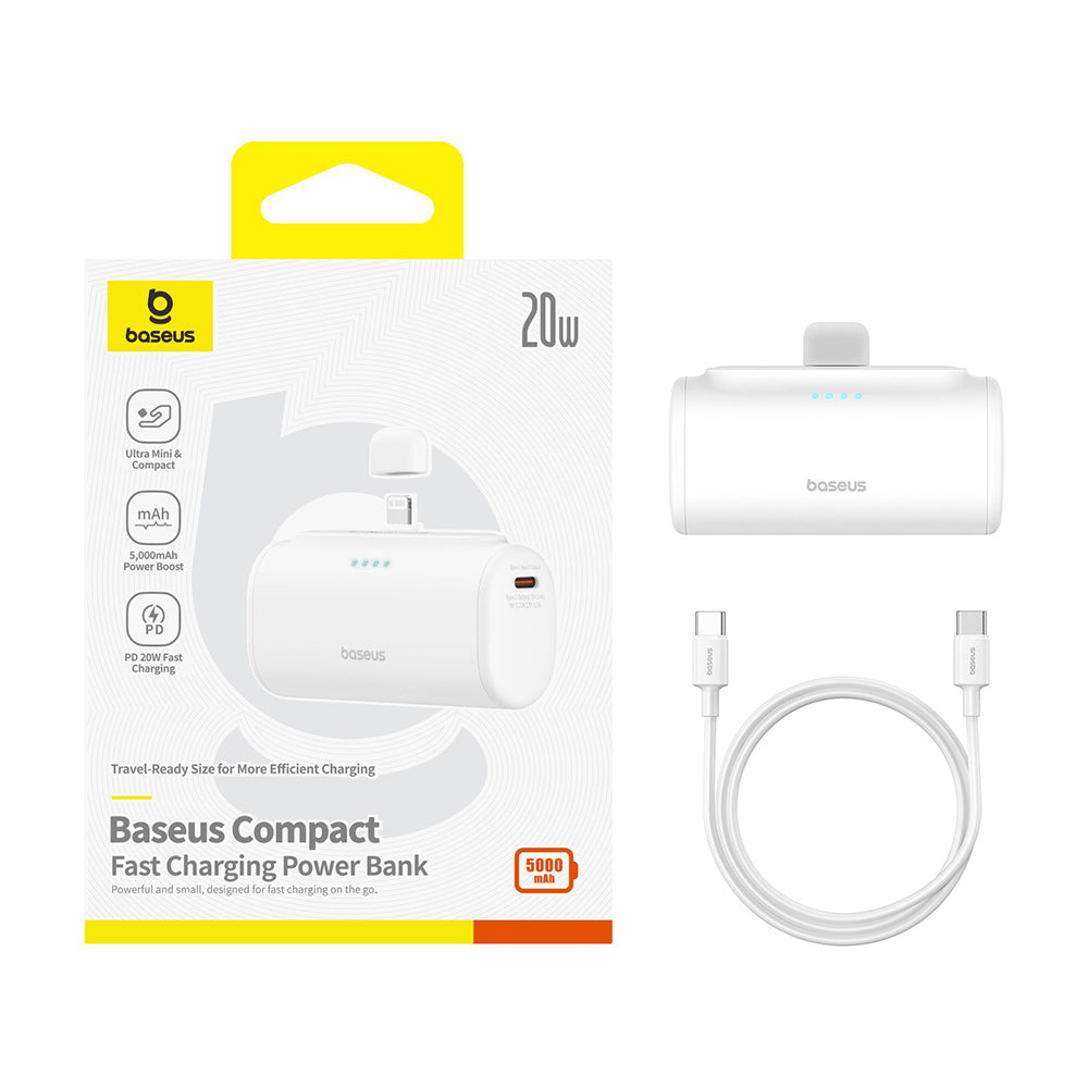 Externer Akku Baseus Compact, 5000mAh, 20W, PD, 1 x Lightning - 1 x USB-C, Weiß P10068307213-00