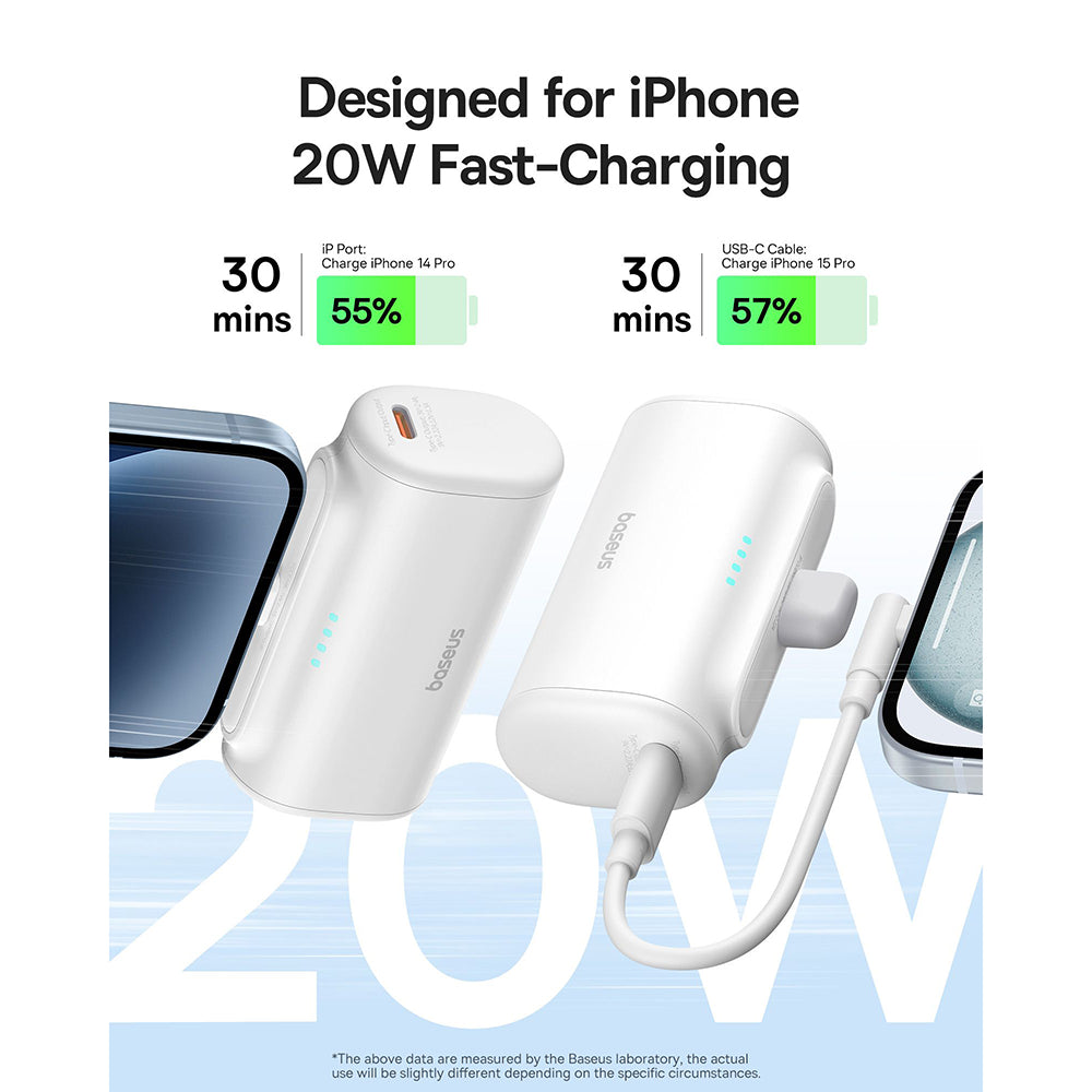 Externer Akku Baseus Compact, 5000mAh, 20W, PD, 1 x Lightning - 1 x USB-C, Weiß P10068307213-00