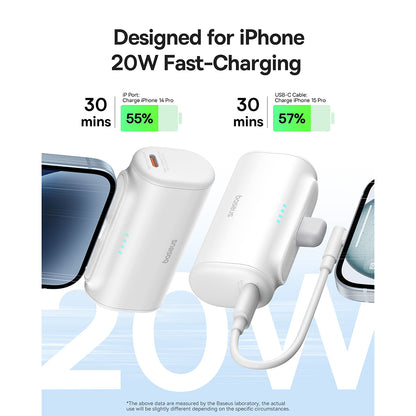 Externer Akku Baseus Compact, 5000mAh, 20W, PD, 1 x Lightning - 1 x USB-C, Weiß P10068307213-00