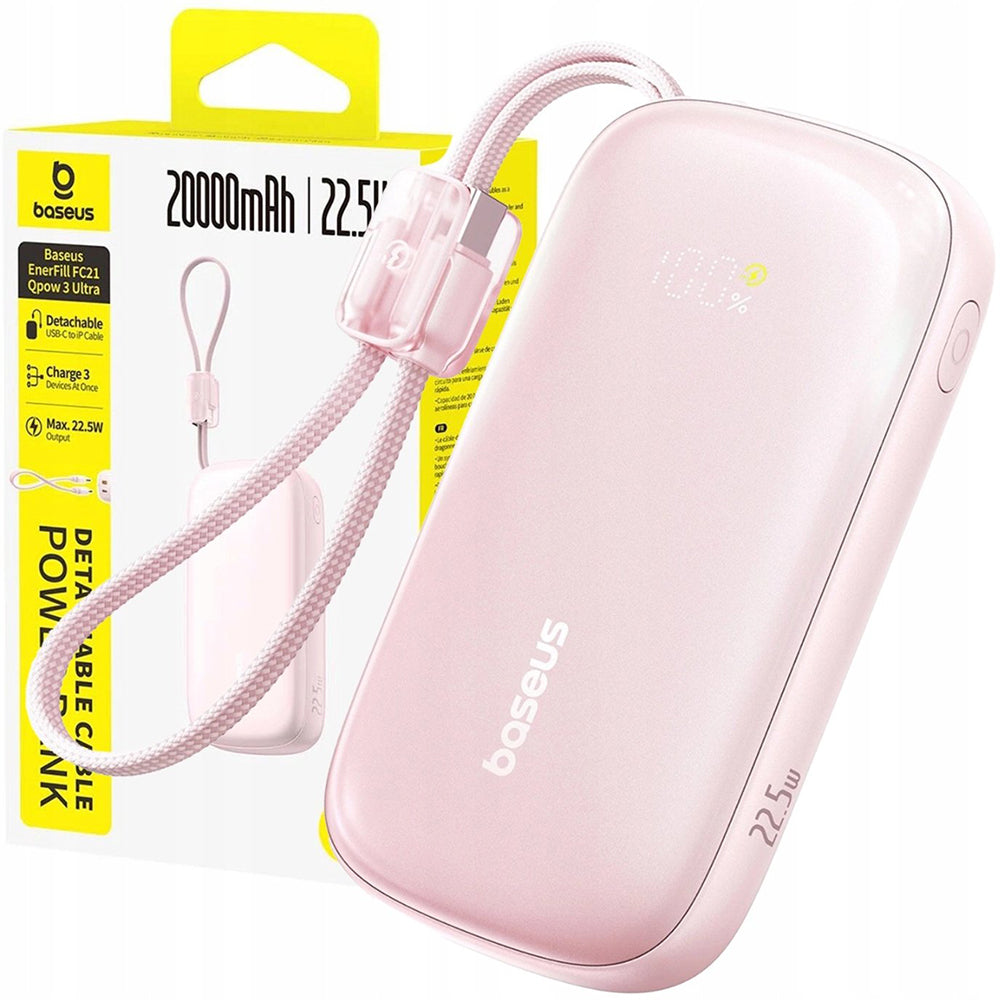 Externer Akku Baseus EnerFill FC21 Qpow 3 Ultra, 10000mAh, 22.5W, QC + PD, 1 x USB-A - 1 x USB-C, Rosa E0027L02