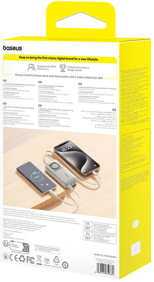 Externer Akku Baseus OS Free2Pull, 10000mAh, 30W, PD, 2 x USB-C, Grau P10073701843-00