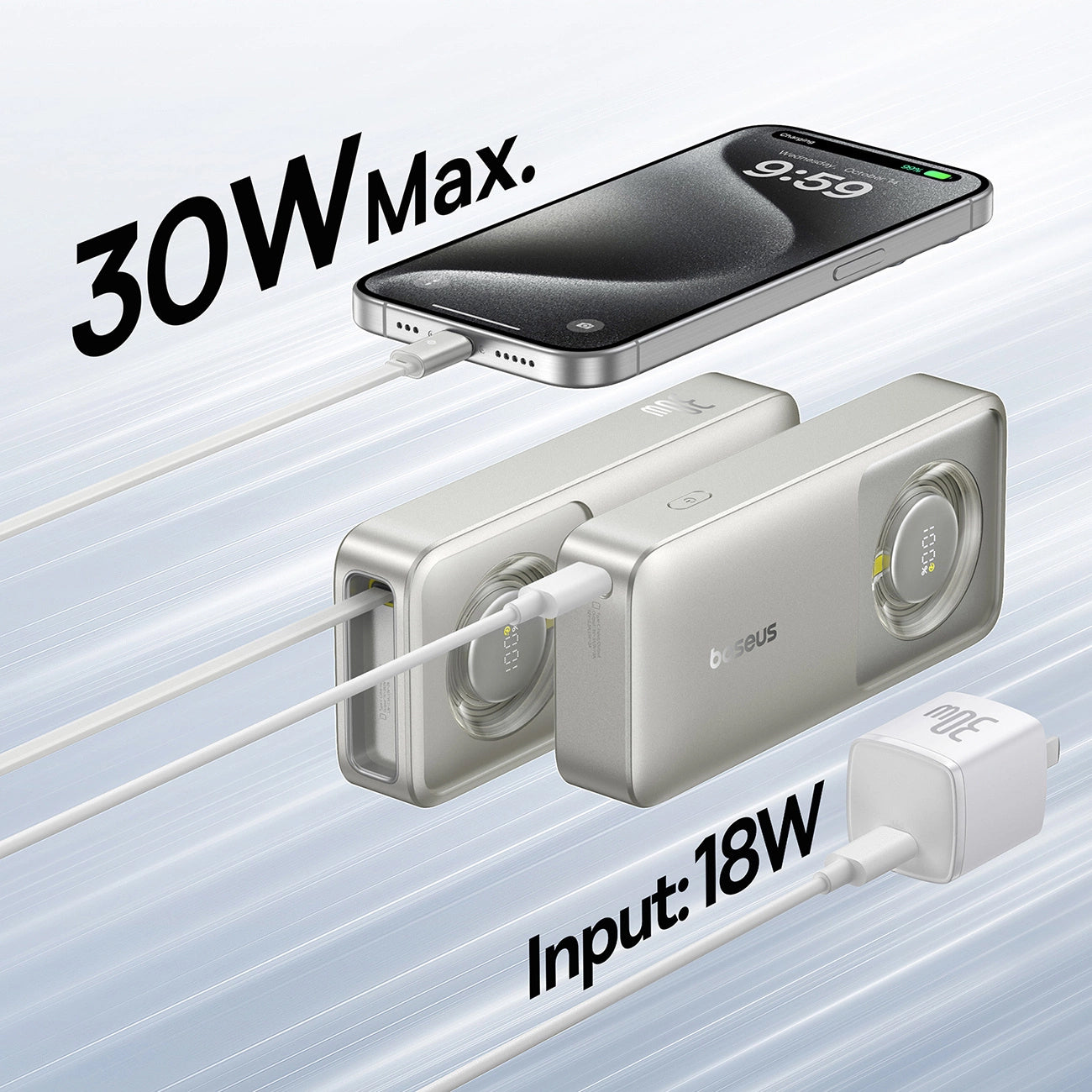 Externer Akku Baseus OS Free2Pull, 10000mAh, 30W, PD, 2 x USB-C, Grau P10073701843-00