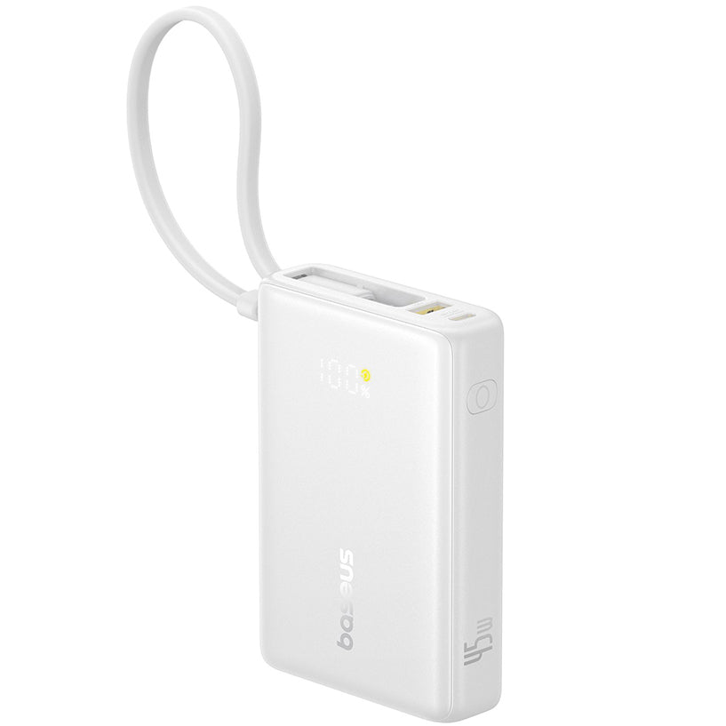 Externer Akku Baseus PicoGo, 10000mAh, 45W, QC + PD, 1 x USB-A - 2 x USB-C, Weiß P10076803213-00