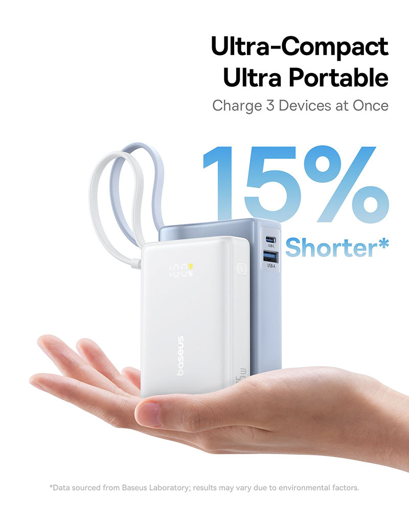 Externer Akku Baseus PicoGo, 10000mAh, 45W, QC + PD, 1 x USB-A - 2 x USB-C, Weiß P10076803213-00