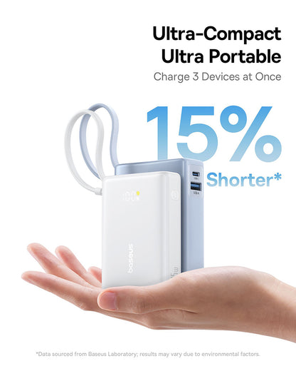 Externer Akku Baseus PicoGo, 10000mAh, 45W, QC + PD, 1 x USB-A - 2 x USB-C, Weiß P10076803213-00