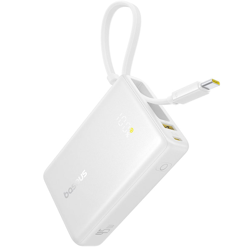Externer Akku Baseus PicoGo, 10000mAh, 45W, QC + PD, 1 x USB-A - 2 x USB-C, Weiß P10076803213-00