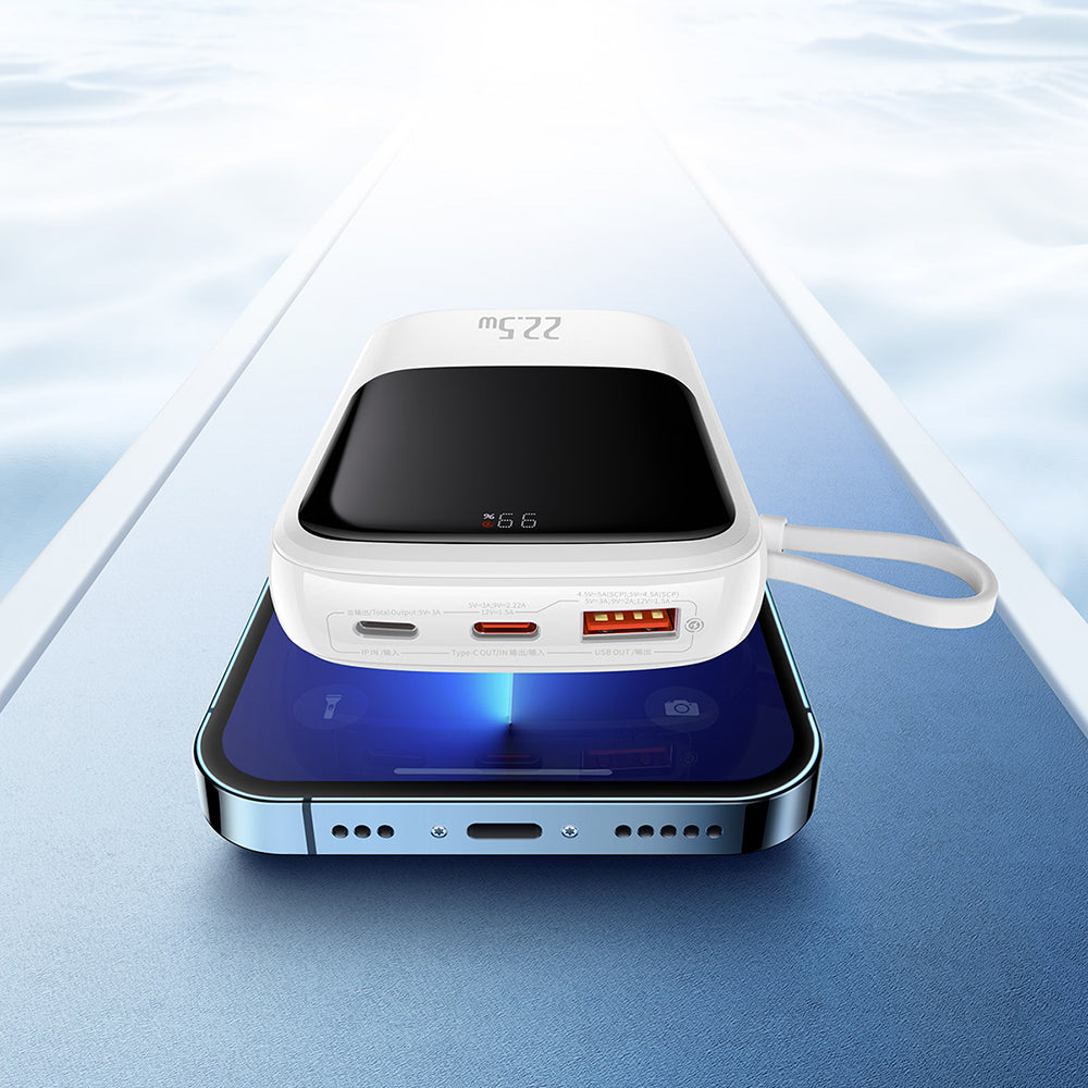 Externer Akku Baseus Qpow Pro, 10000mAh, 22.5W, QC + PD, 1 x USB-A - 2 x USB-C, Weiß PPQD020102