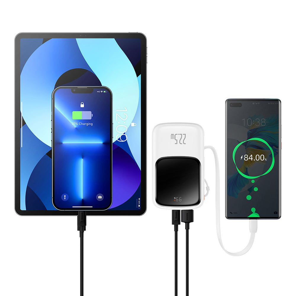 Externer Akku Baseus Qpow Pro, 10000mAh, 22.5W, QC + PD, 1 x USB-A - 2 x USB-C, Weiß PPQD020102