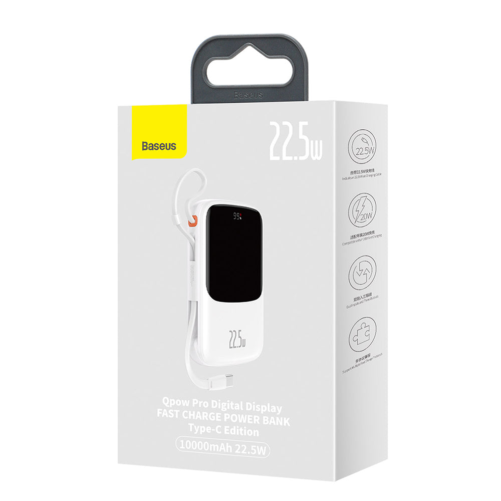 Externer Akku Baseus Qpow Pro, 10000mAh, 22.5W, QC + PD, 1 x USB-A - 2 x USB-C, Weiß PPQD020102