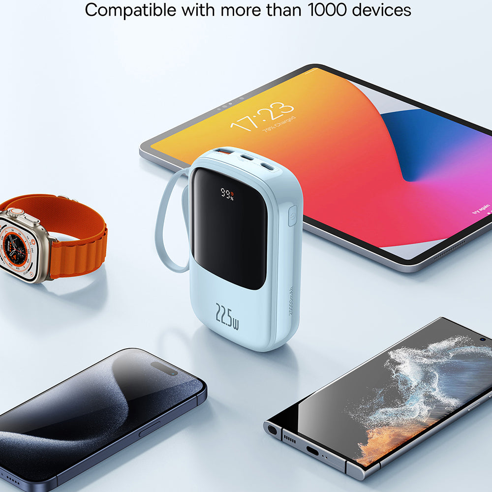 Baseus Qpow Pro+ External Battery, 20000mAh, 22.5W, QC + PD, 1 x USB-A - 2 x USB-C, Blue P10067103313-00