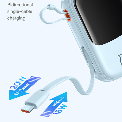 Baseus Qpow Pro+ External Battery, 20000mAh, 22.5W, QC + PD, 1 x USB-A - 2 x USB-C, Blue P10067103313-00