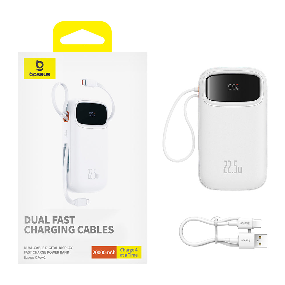 Externer Akku Baseus Qpow2, 20000mAh, 22.5W, QC + PD, 1 x Lightning - 1 x USB-A - 2 x USB-C, Weiß P10055002223-00