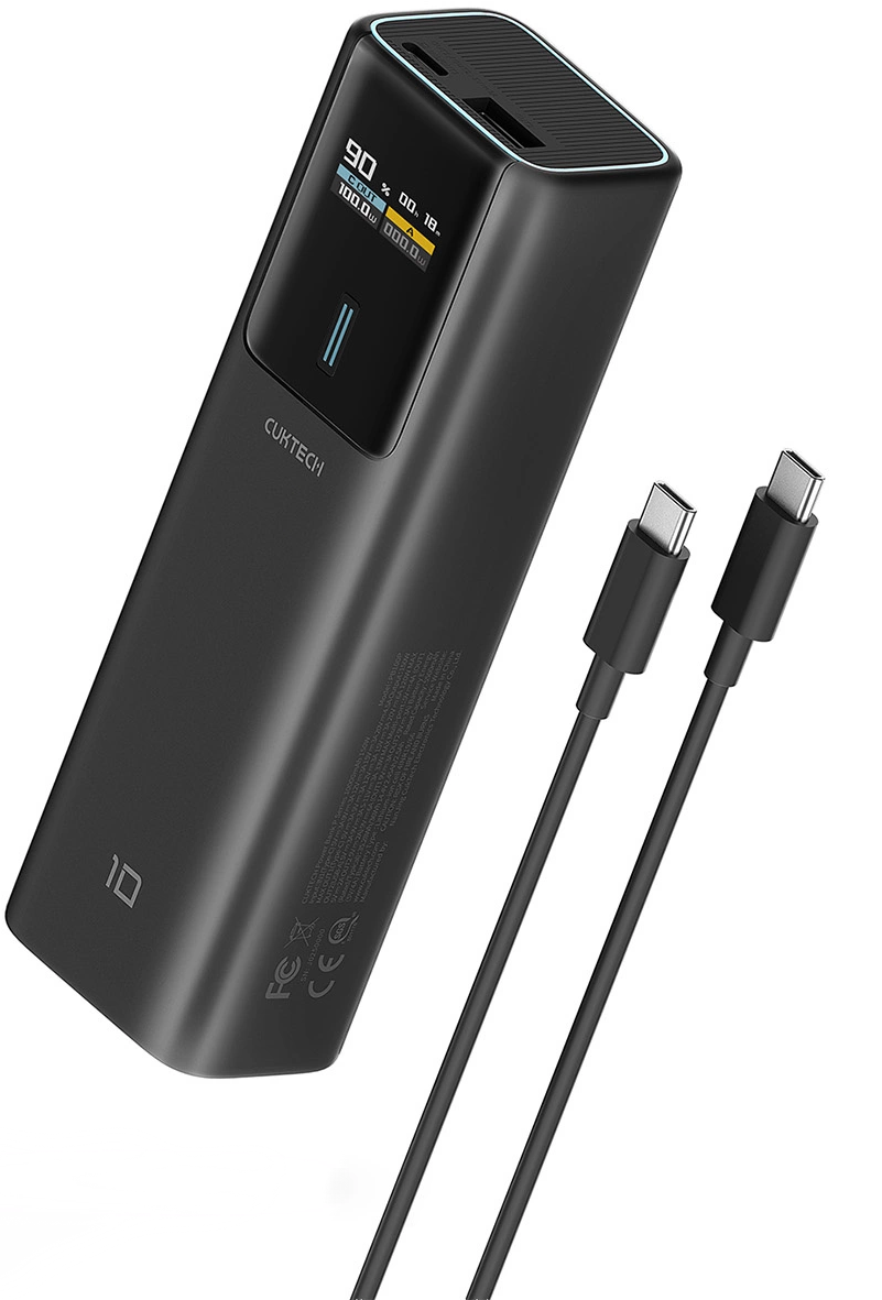 Cuktech External Battery, 10000mAh, 150W, QC + PD, 1 x USB-A - 1 x USB-C, Black CKPB100PGLBL