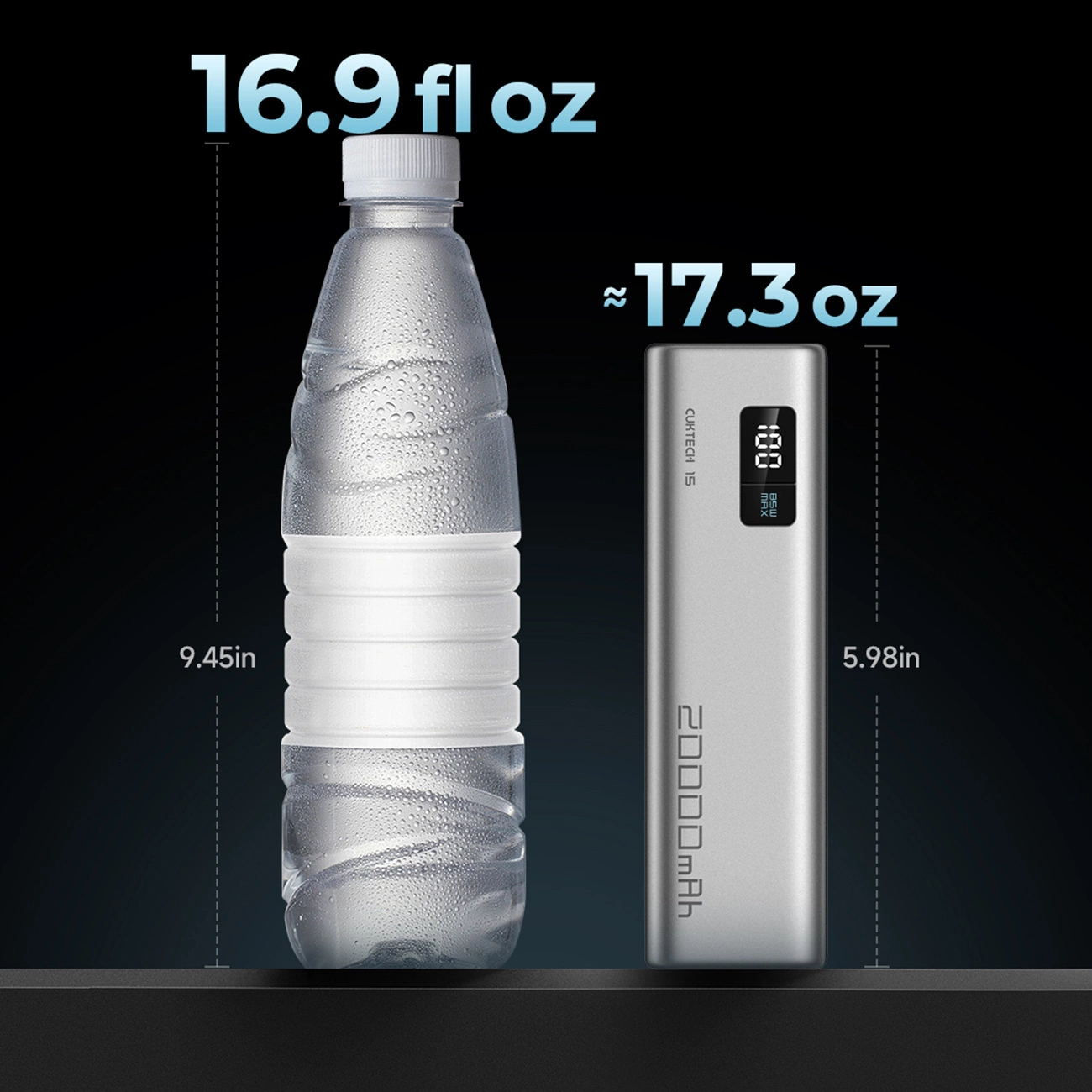 Externer Akku Cuktech, 20000mAh, 100W, QC + PD, 1 x USB-A - 2 x USB-C, Grau CUKP200XGLGR