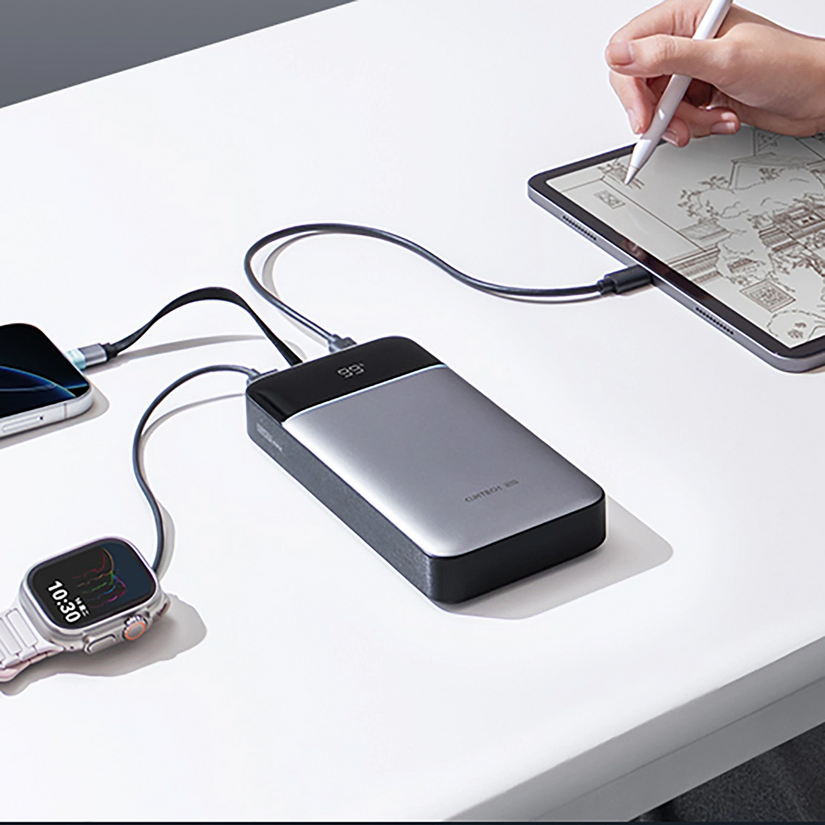 Externe Batterie Cuktech LPB252N, 25000mAh, 120W, QC + PD, 1 x USB-A - 2 x USB-C, Grau