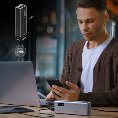 Externer Akku Cuktech P+ No.15, 20000mAh, 150W, QC + PD, 1 x USB-A - 2 x USB-C, Grau CUKPB200GLBK